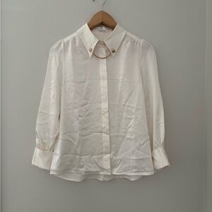 NWOT LILY SILK 100% Silk White Button-down Blouse Sz XS